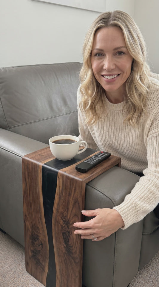 Black Walnut/Ash Epoxy Sofa Armrest Table – Waterfall